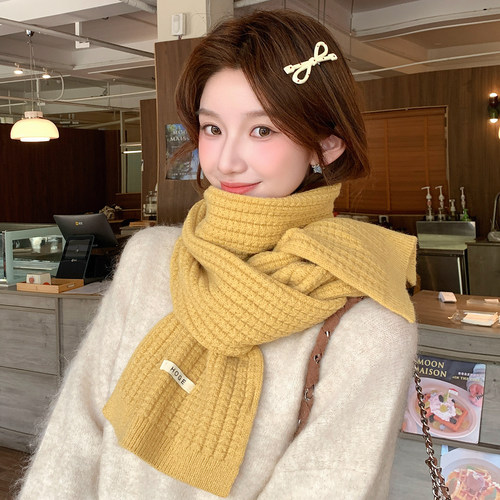 姜黄色围巾女款冬季防寒保暖围脖护颈纯色百搭针织韩系高级氛围感