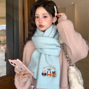 可爱小熊针织围巾女冬季 围脖 韩系刺绣学院风保暖加厚百搭2025新款