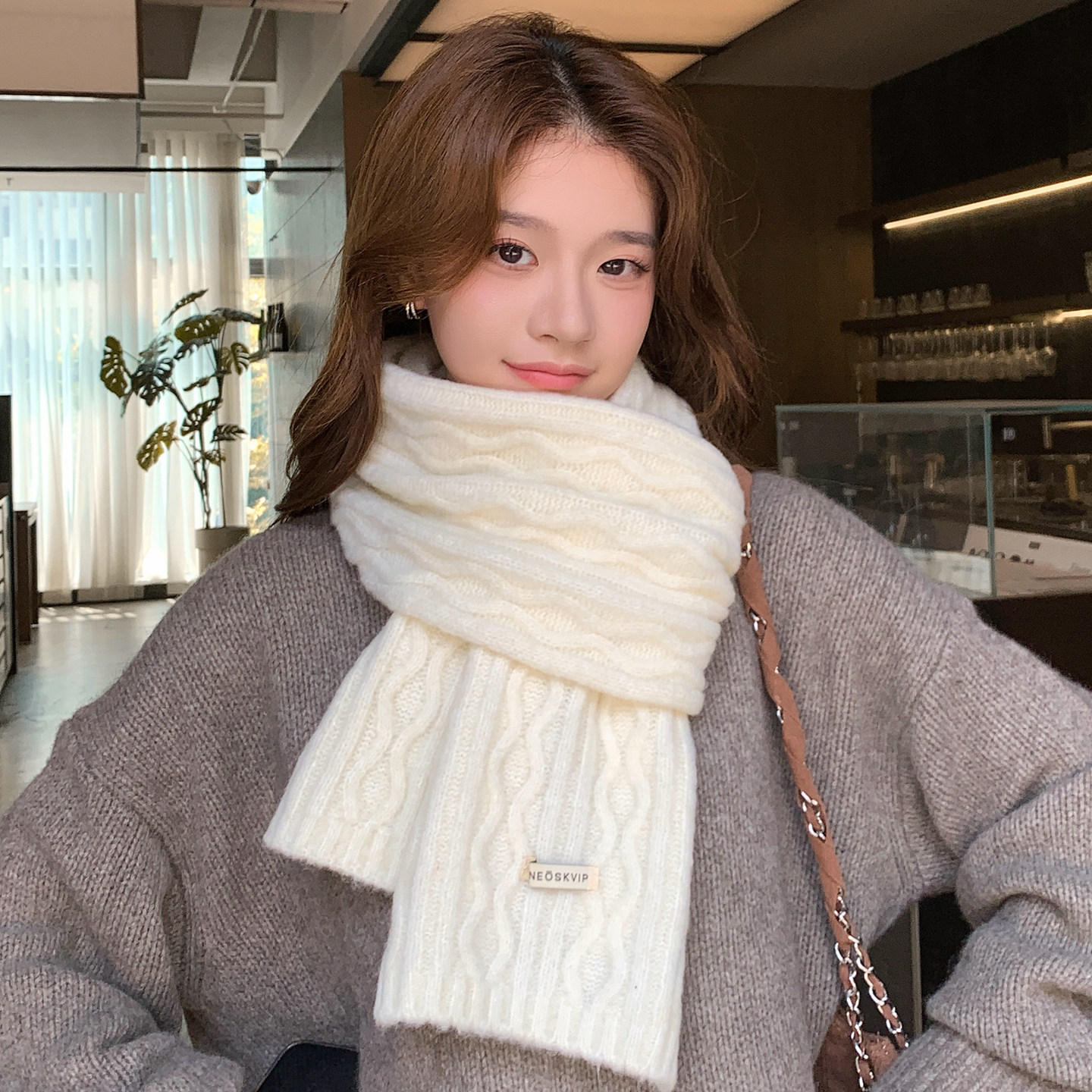 含羊毛白色毛线围巾女款冬季2025新款韩系氛围感百搭学生针织围脖,服饰配件/皮带/帽子/围巾,围巾/丝巾/披肩,淘宝优惠券,粉丝福利购,淘宝优惠卷