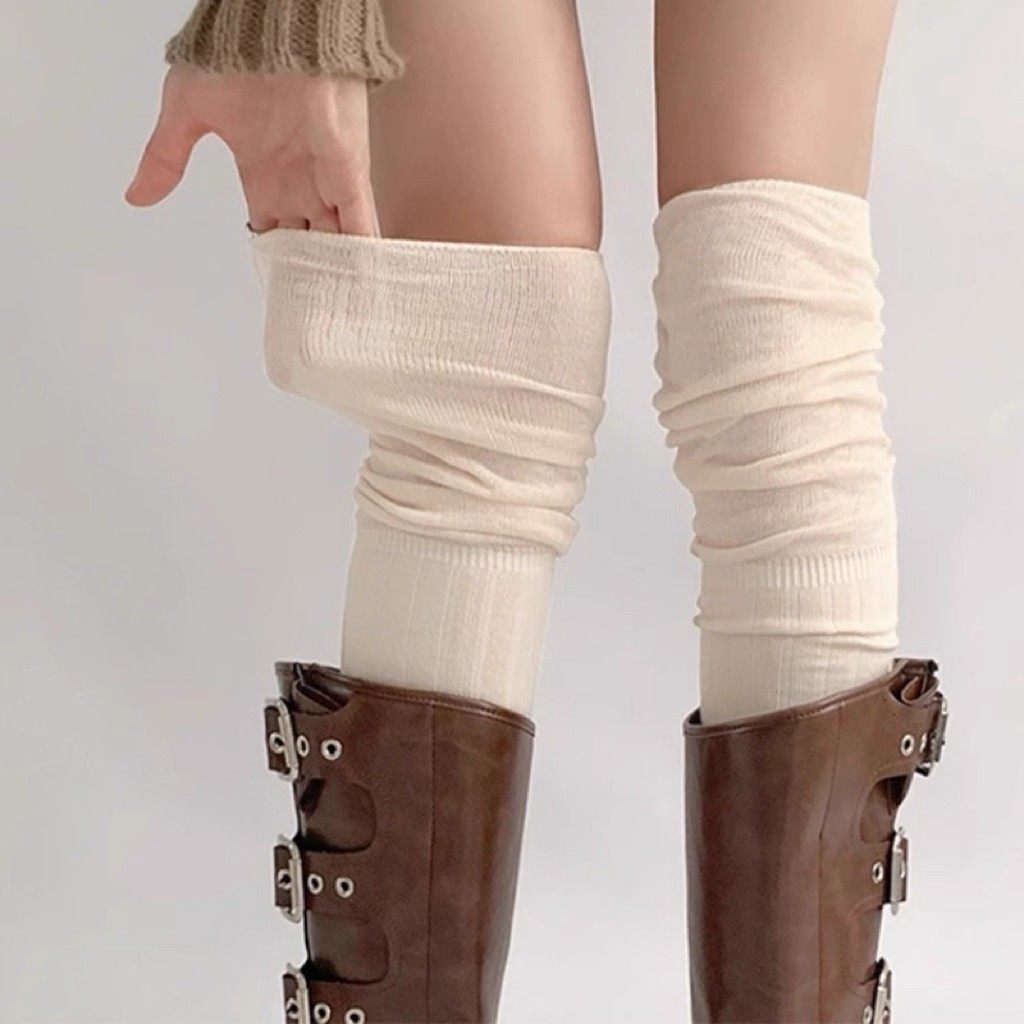 白色美拉德过膝堆堆袜ins潮春秋薄款透气微透设计长筒袜配长靴靴