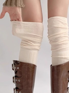 白色美拉德过膝堆堆袜ins潮春秋薄款透气微透设计长筒袜配长靴靴