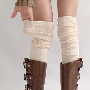 白色美拉德过膝堆堆袜ins潮春秋薄款 透气微透设计长筒袜配长靴靴