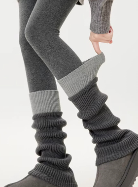 灰色针织袜套女中筒秋冬季设计感粗线羊毛堆堆袜拼色y2k小腿腿套
