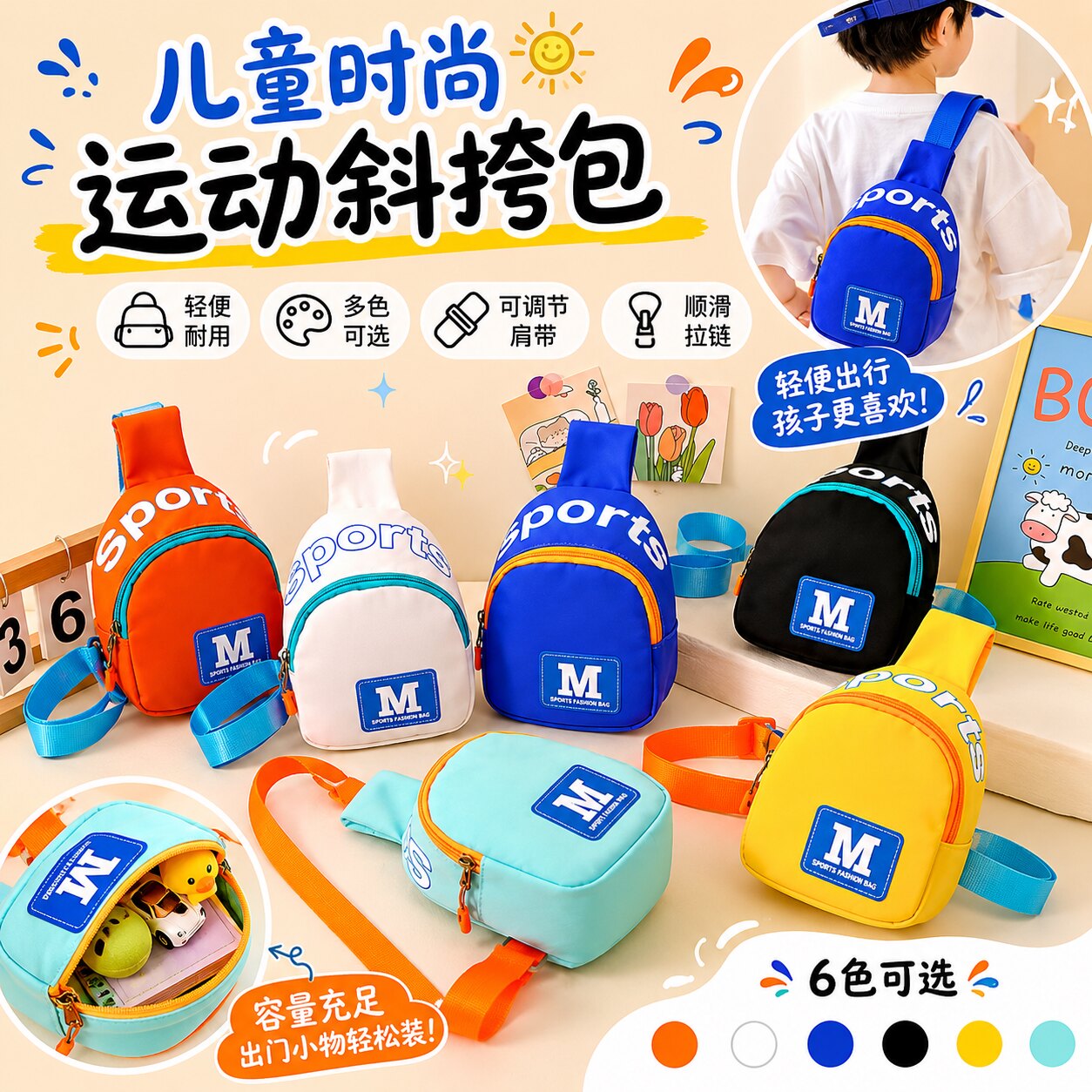 多巴胺旅游迷你手机包包撞色儿童外出斜挎包小书包学生日韩女百搭
