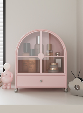 livingplus多巴胺粉色置物架桌面小型铁艺奶油风化妆品抽屉收纳柜