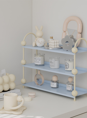 LivingPlus多巴胺色铁艺三层桌面厨房杯子零食置物架咖啡杯收纳架