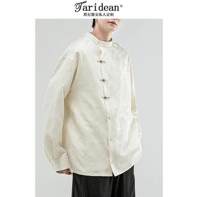 Taridean/塔尼德安男士立领盘扣唐装上衣时尚透气休闲长袖衬衫男