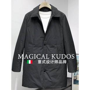 MAGICAL KUDOS冬季中长款风衣羽绒服男士翻领轻型大衣外套白鸭绒