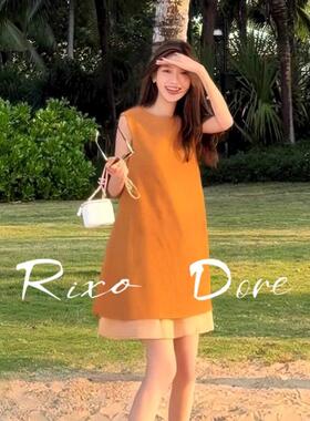 RIXO DORE法式高级感无袖背心连衣裙女小众设计层次感赫本风A字裙