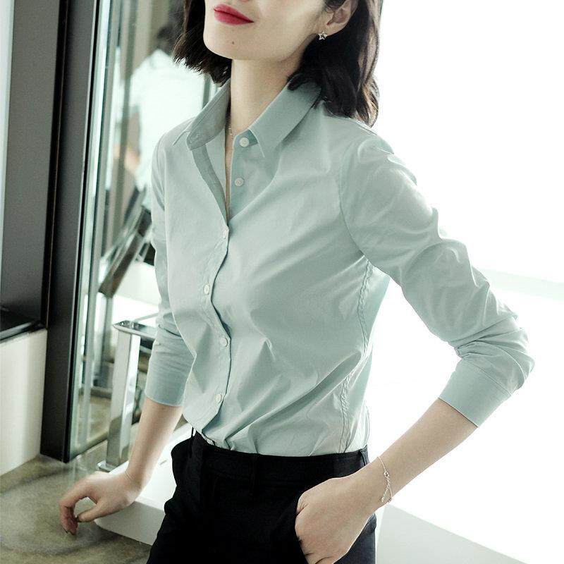 春新款2025女士衬衫长袖纯色职业工作服修身通勤衬衣上衣气质正装