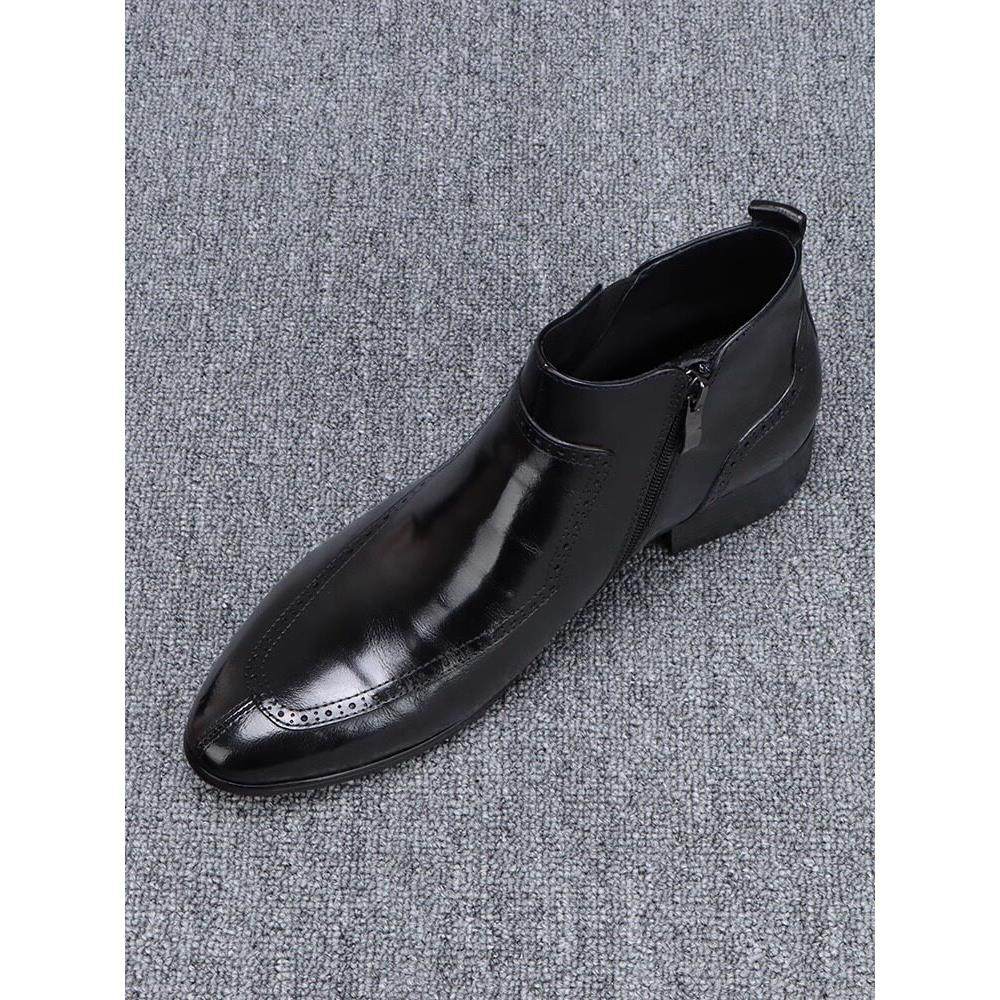 QWTG真皮男士马丁靴秋冬新款潮流休闲高帮皮鞋英伦风尖头切尔西靴