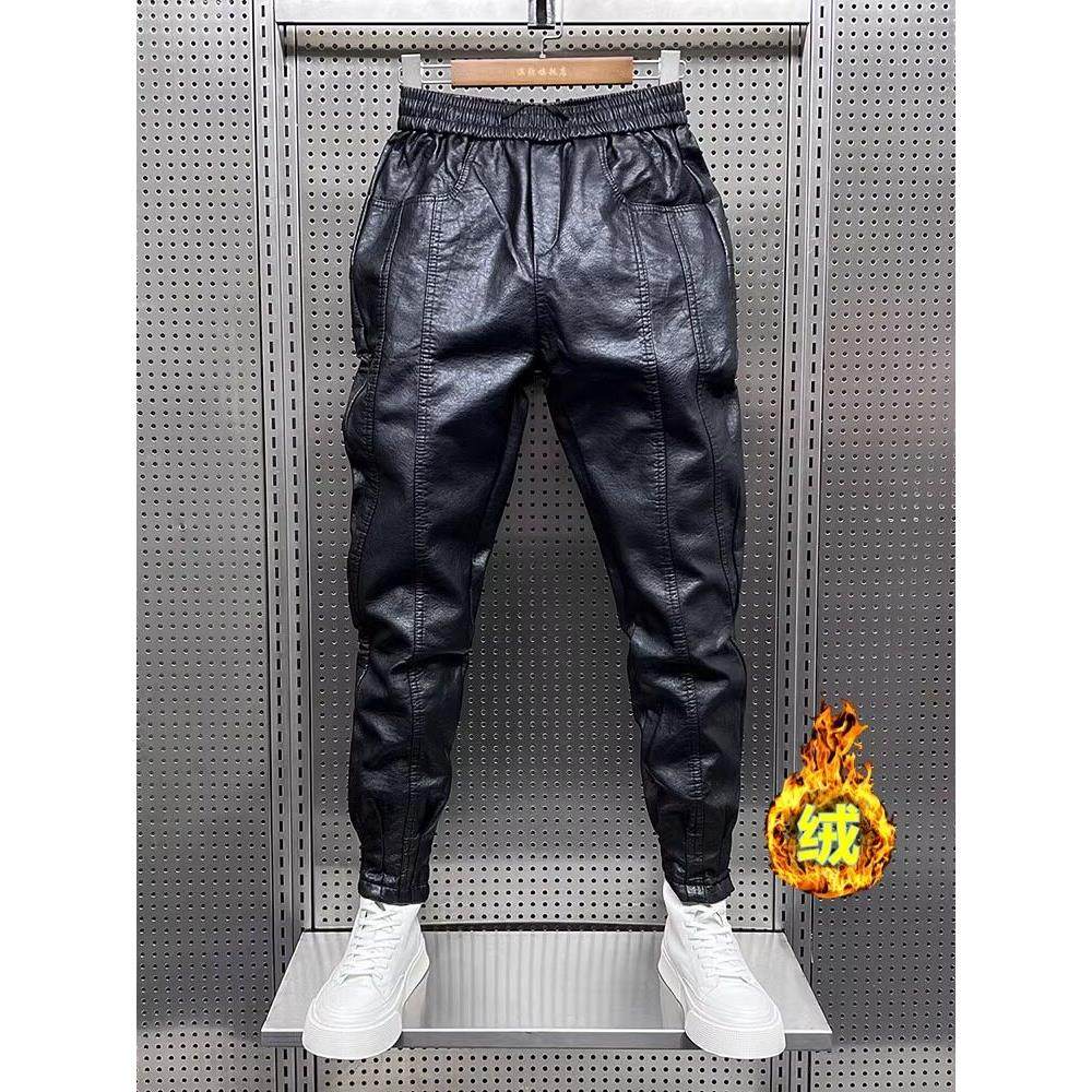 皮裤男加绒加厚高端潮流时尚休闲裤机车骑行防风保暖裤子男款秋冬
