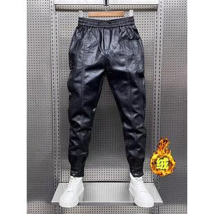 皮裤男加绒加厚高端潮流时尚休闲裤机车骑行防风保暖裤子男款秋冬