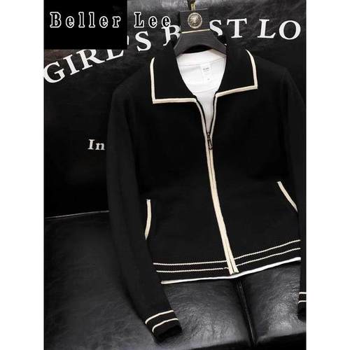 BellerLee 翻领毛衣2024秋冬款开衫外套男高级感休闲男装针织线衫