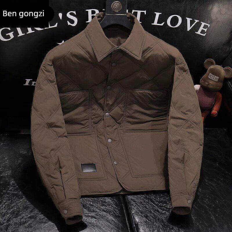 羽绒服男款轻薄轻奢商务休闲冬装翻领简约白鸭绒保暖衬衫式外套男