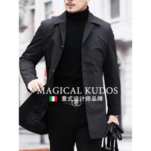 MAGICAL KUDOS中长款加棉风衣男秋冬装年务修身夹棉服简约外套