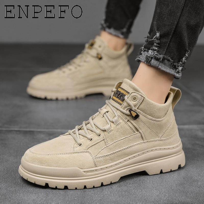 ENPEFO轻奢男鞋2025秋季新款马丁靴潮流休闲百搭厚底英伦风高帮靴,流行男鞋,高帮鞋,淘宝优惠券,粉丝福利购,淘宝优惠卷