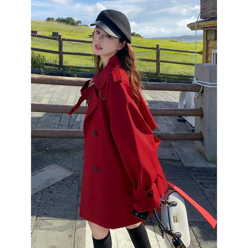 SPYB红色今年流行小个子风衣女春新款休闲显瘦气质英伦风爆款外套