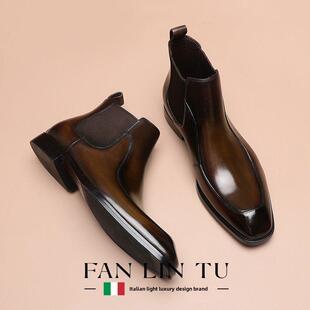 梵琳图切尔西靴男冬季商务高帮皮鞋潮流英伦真皮马丁短靴套脚皮靴