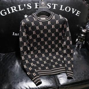 男装秋冬潮流正品韩版时尚字母提花长袖2025百搭保暖加厚毛衣男款