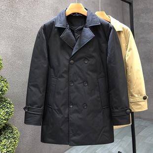 爸爸冬装外套德式双排扣中长款风衣商务休闲翻领保暖男生羽绒服