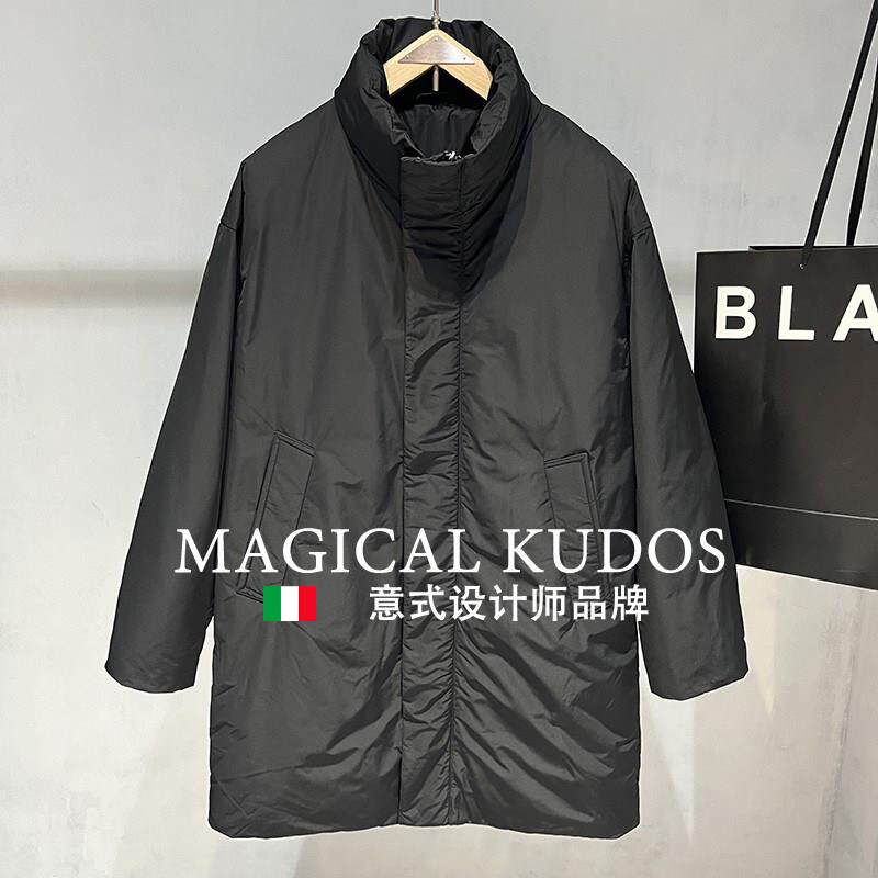 MAGICAL KUDOS冬季中长款羽绒服男立领轻型外套轻薄款白鸭绒风衣