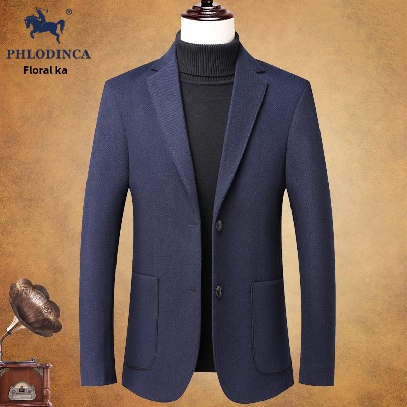 PHLODINCA 高端羊毛西装男秋冬季呢子单西商务休闲修身西服外套
