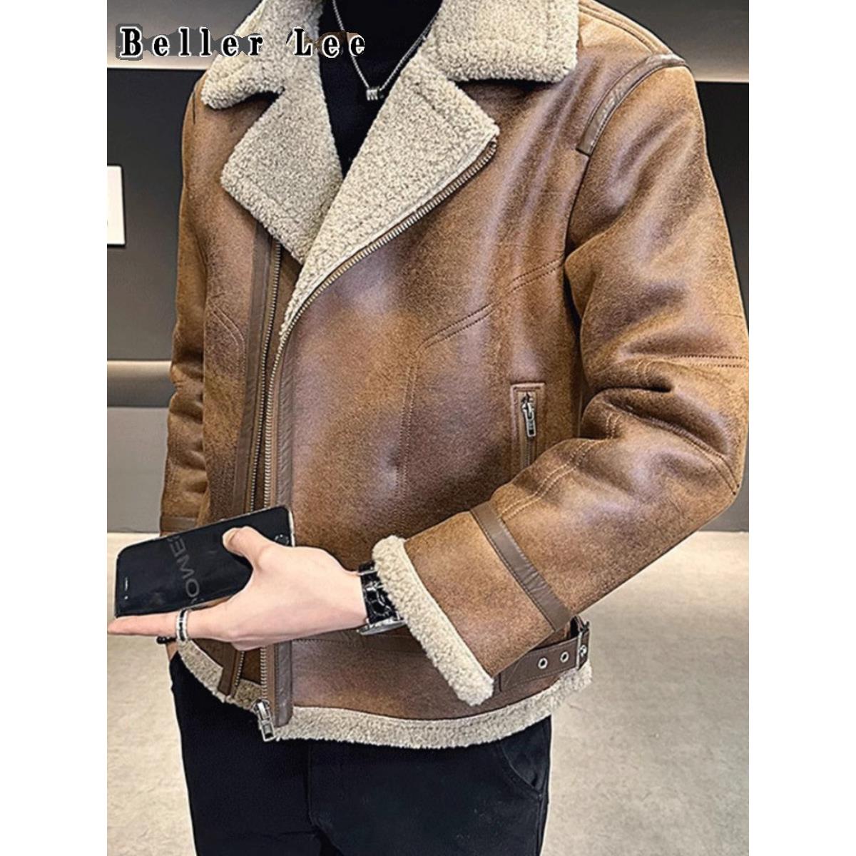 BellerLee 皮毛一体保暖皮衣男士高品质皮夹克潮流休闲冬季外套