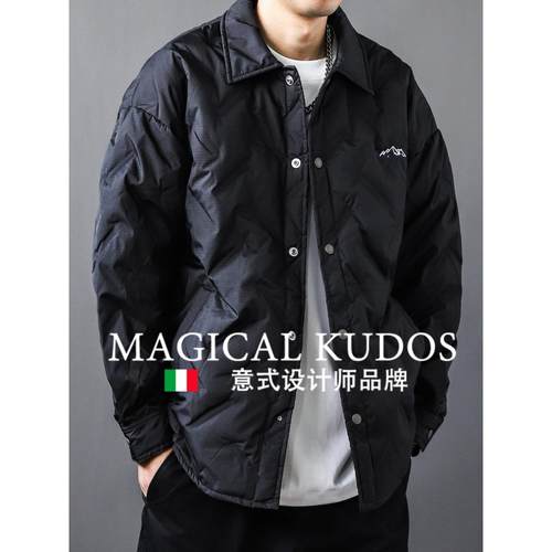 MAGICAL KUDOS白鸭绒羽绒服刺绣翻领菱格纹男冬季轻薄款宽松外套