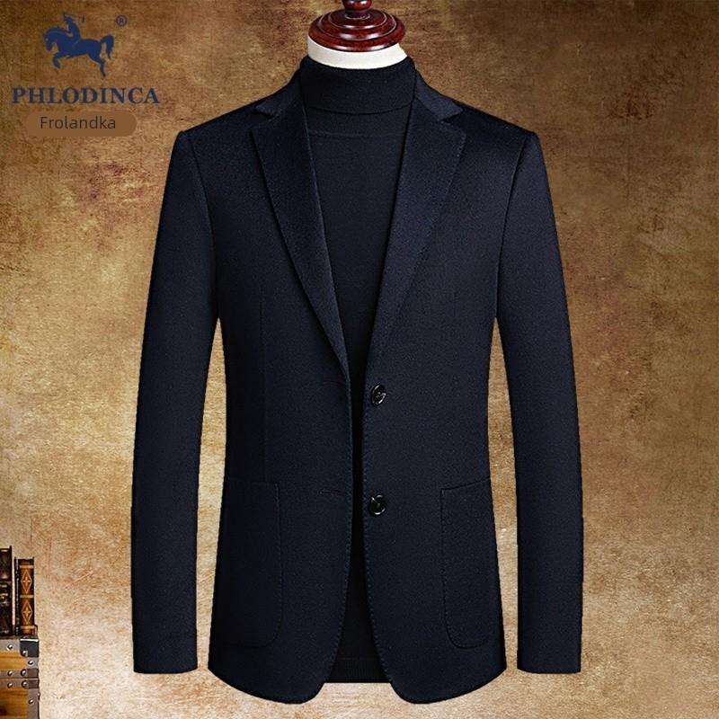 PHLODINCA 高品质秋冬羊绒西装男免烫休闲羊毛呢子羽绒西服外套