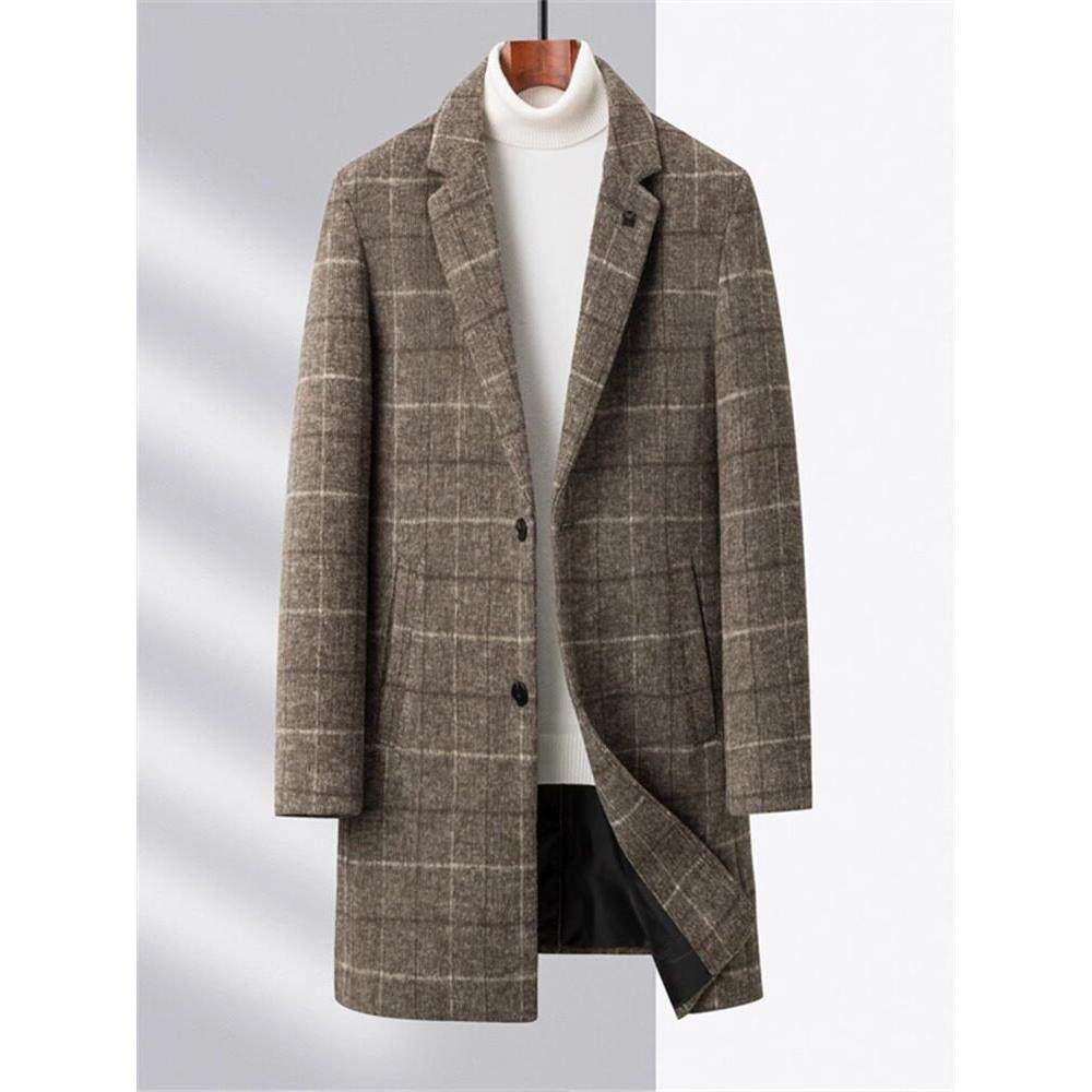 毛呢大衣男高级感品牌正品格子风衣韩版中长款秋冬男士羊毛外套