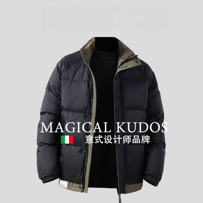 MAGICAL KUDOS冬季新款男短款羽绒服时尚立领撞色保暖面包服外套