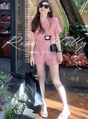 RIXO STREET多巴胺粉色套装小香风时尚减龄洋气短款短袖薄款套装