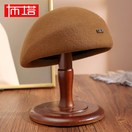 布塔秋冬季纯羊毛小礼帽女英伦复古贝雷帽羊毛呢子帽定型帽空姐帽