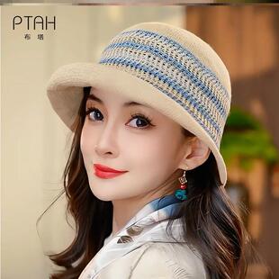 布塔春夏季防晒遮阳帽女渔夫帽大头围帽子蝴蝶结透气日系显脸小