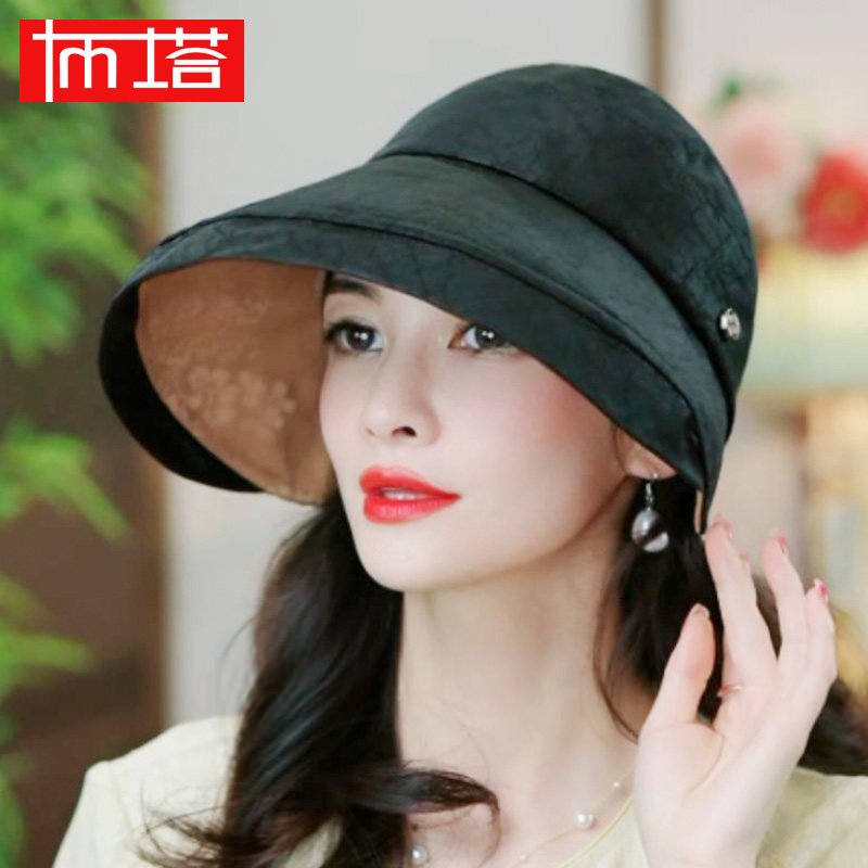 布塔夏天香云纱空顶帽女高档气质遮阳帽优雅太阳帽轻奢妈妈夏凉帽