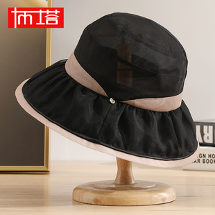 布塔2024夏季真丝遮阳帽女防紫外线渔夫帽桑蚕丝太阳帽大帽檐凉帽