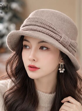 布塔英伦风渔夫帽羊毛羊绒盆帽女秋冬保暖百搭时尚优雅宽檐帽子