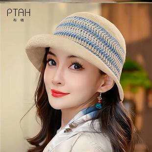 布塔春夏季防晒遮阳帽女渔夫帽大头围帽子蝴蝶结透气日系显脸小