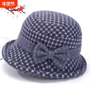 中老年新款秋冬帽女妈妈洋气毛呢礼帽渔夫帽奶奶加厚保暖盆帽春秋