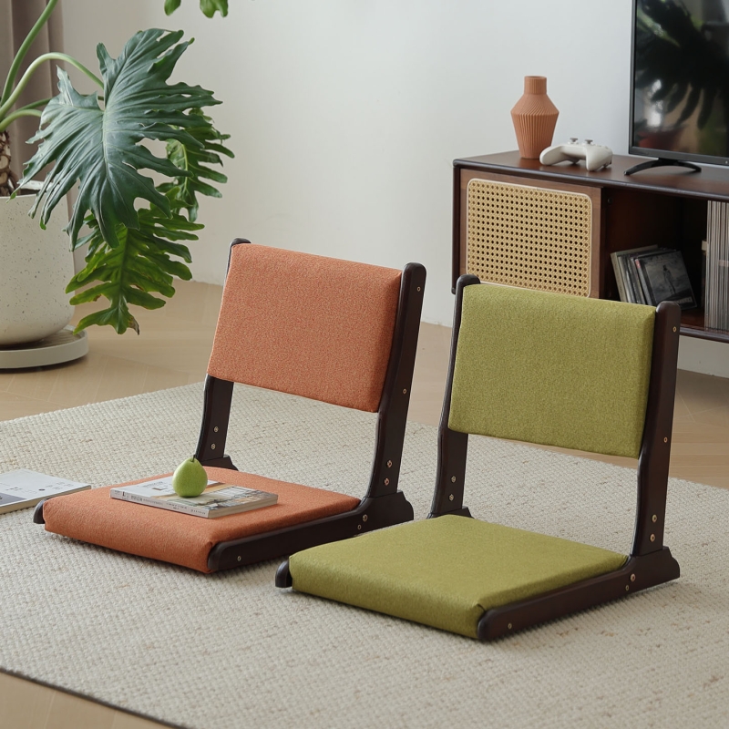 和室折叠靠背无腿卧室床上椅子日式实木地台飘窗懒人椅榻榻米茶椅