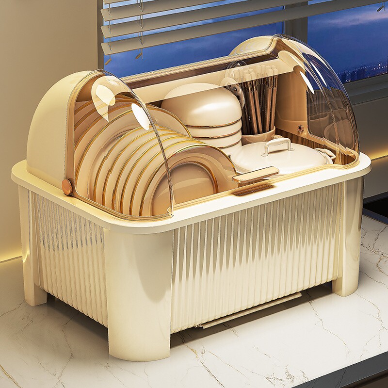 放碗架碗厨房置物架碗筷收纳盒碗柜家用一体便携台面大开口翻盖式
