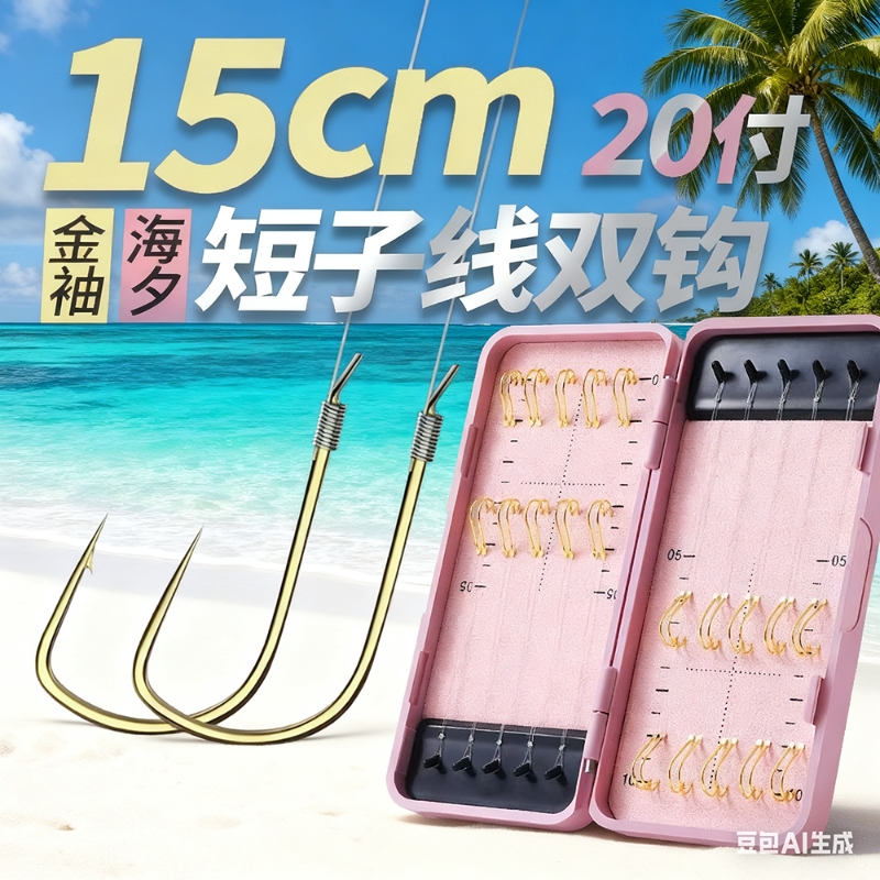 15cm金袖金海夕超短子线双钩绑自动翻转勾成品鲫鱼防缠绕溪流20付