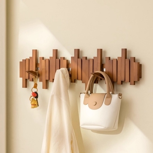 实木钢琴键挂衣架壁挂卧室玄关入户免打孔衣帽架榉木白色客厅衣物