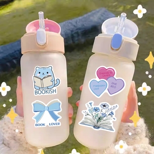 50张新款 饰手账本手机壳电动车汽车高颜值DIY 蓝色系阅读Bookish书呆子贴纸水杯行李箱笔记本防水防潮贴纸画装