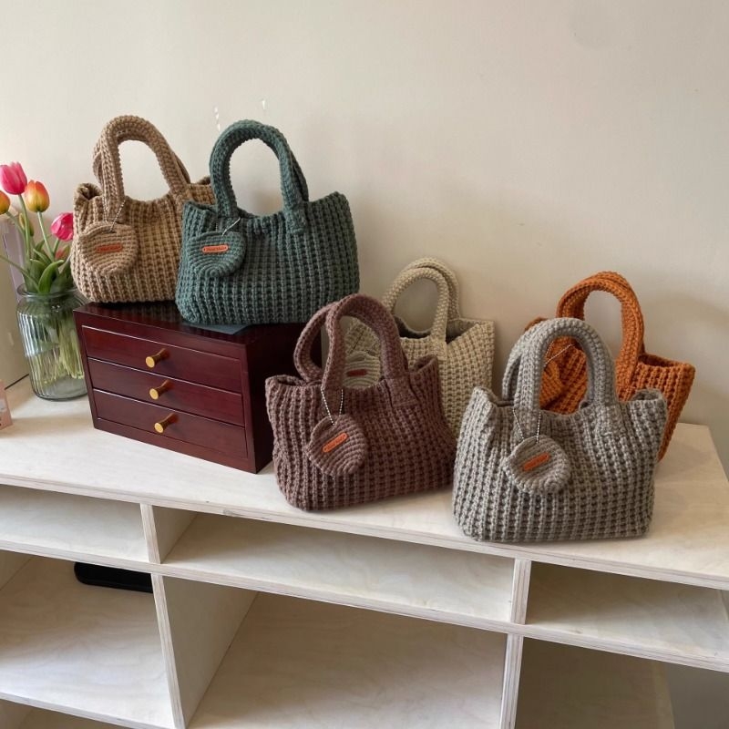 编织包韩版ins纯色手工钩织包可爱毛线手提包秋冬穿搭手拎手机包