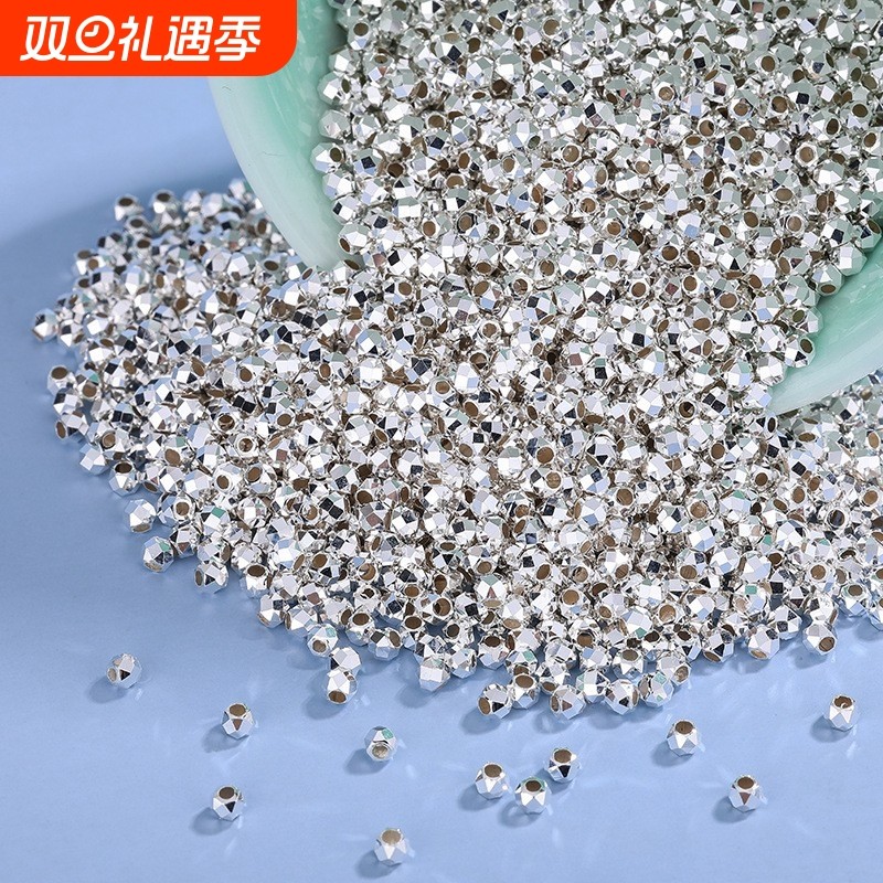 雅缤925纯银八角珠手工錾刻复古款 DIY手链配件项链防过敏银隔