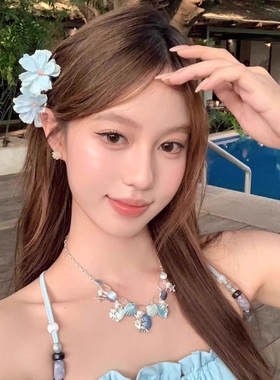 花朵小抓夹2026新款海边发夹氛围感出片头饰蓝色白色粉色短发旅游
