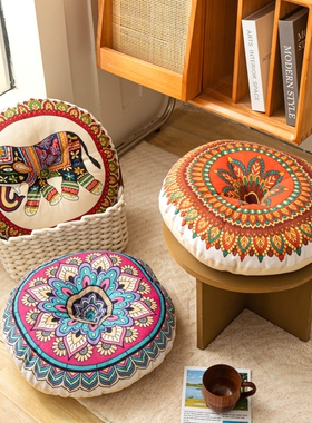 防滑垫圆形坐垫复古家用加厚棉麻创意轻奢餐桌茶几屁股地垫蒲团