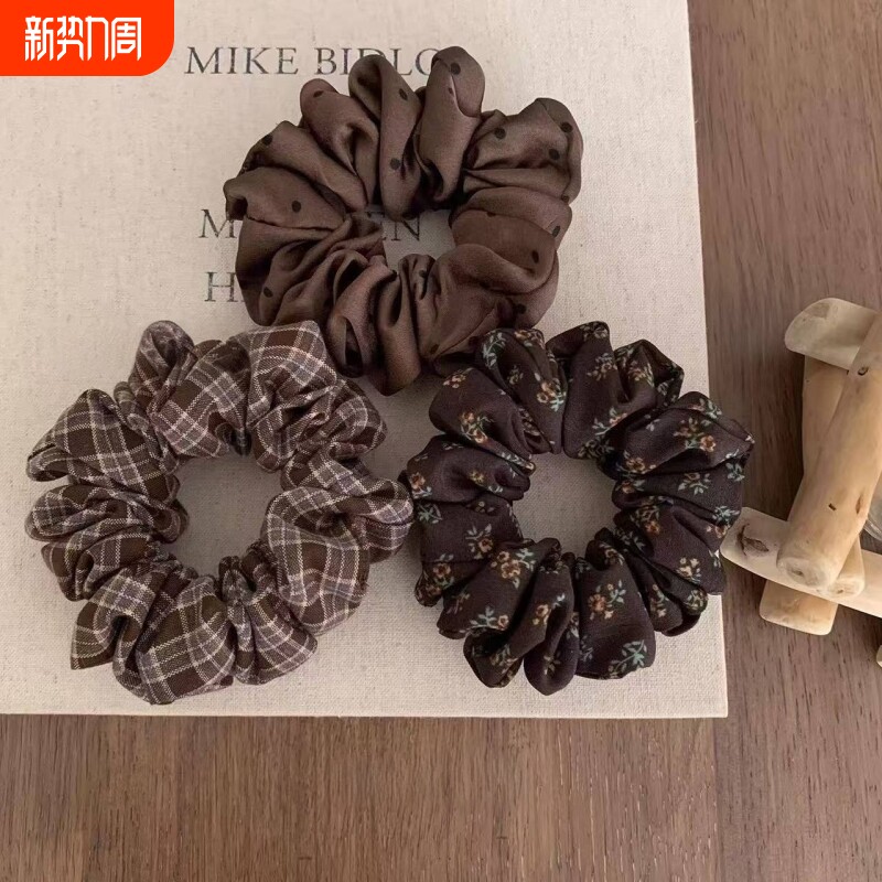 韩系复古碎花大肠发圈女高级感扎头发头绳发饰褶皱女款波点布艺